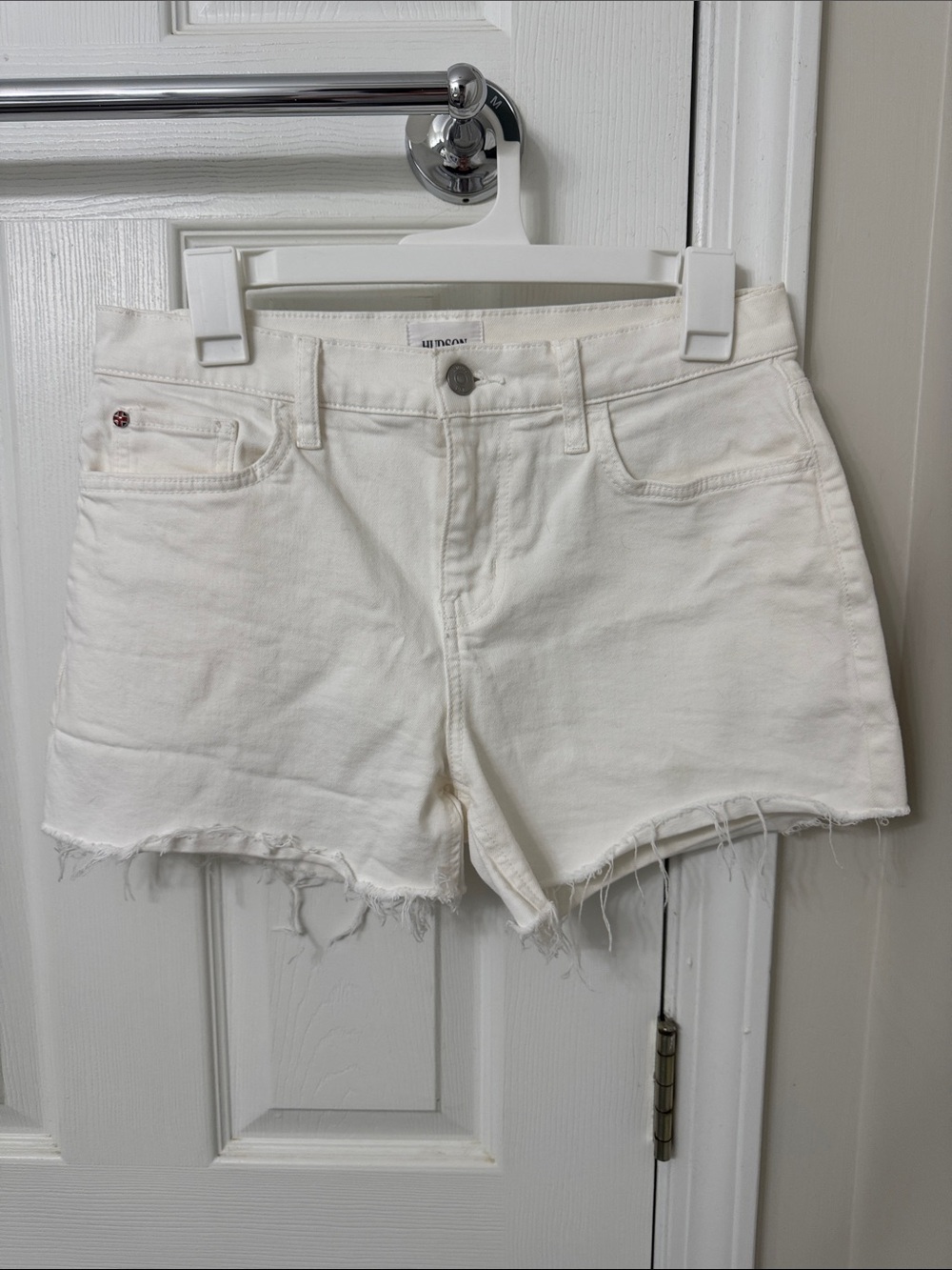 Hudson White Frayed Hem Denim Shorts